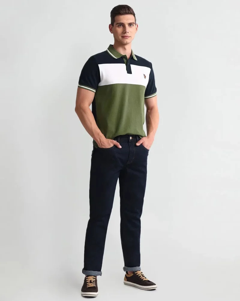 Men Colourblock Yarn-Dyed Extra Slim Fit Polo T-Shirt - Image 4