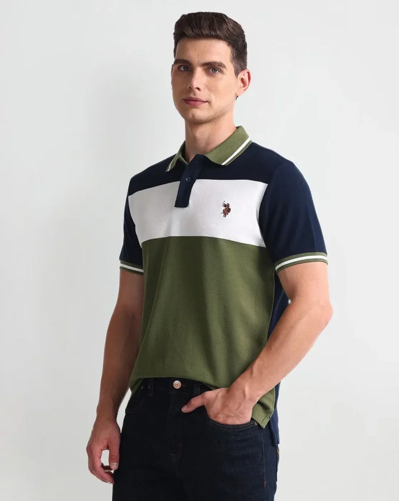 Men Colourblock Yarn-Dyed Extra Slim Fit Polo T-Shirt - Image 3