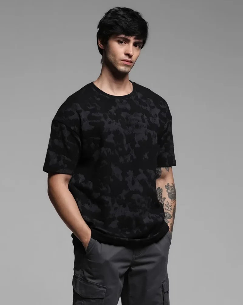 Men Camouflage Print Boxy Fit Crew-Neck T-Shirt