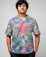 Men Floral Print Regular Fit Shirt with Curved Hem