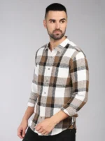 Tartan Checks Spread Collar Long Sleeves Slim Fit Cotton Casual Shirt