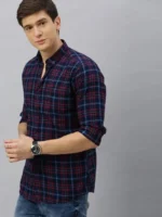 Men Navy Blue & Red Checked Casual Shirt
