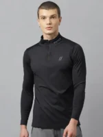 Men Mandarin Collar Pockets Compression T-Shirt