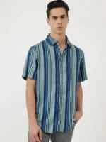 Men Spread Collar Vertical Striped Casual Shirt